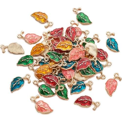 50pcs 9.5x19.5mm Alloy Enamel Leaf Charms Pendants for Bracelet Earrings DIY Jewelry Making Hole:1.5mm Golden Plated