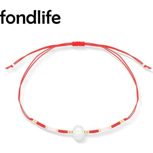 6 Color Freshwater Pearl Miyuki Glass Seed Beads Thin Cord Adjustable Bracelet Blue Red Beige Green Black Handmade Beach Jewelry