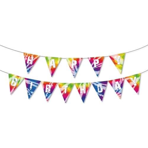 BA277 Girls Birthday Carnival Tie Dye Theme Happy Birthday Banner Pennant Bunting Banner for Hippy Music Disco Party