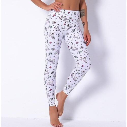 Seamless Christmas Print High Elastics Yoga Pants High Waist Hips Lifting Gym Fitness Female Sports Breathable Jogging Pants