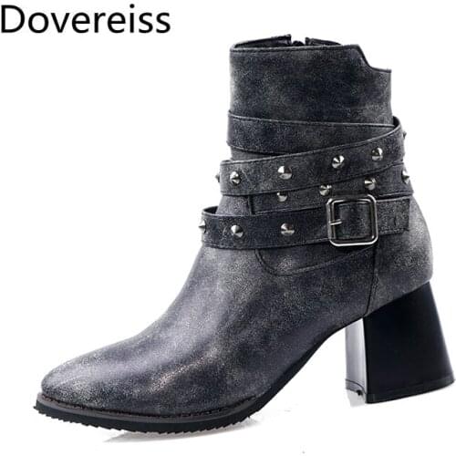 Dovereiss Fashion Womens Shoes Winter Zipper Sexy Short boot Elegant sexy brown Chunky heels Concise Mature ankle boot 47 48