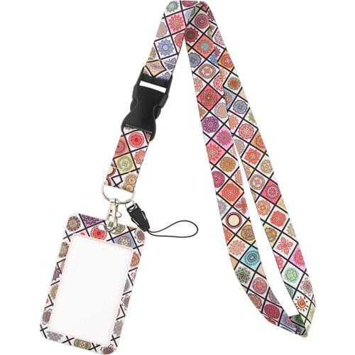 DZ1677 Vintage Bohemian Mandala Flower Keychain Ribbon Lanyards for Keys ID Card Phone Straps Hanging Rope Lariat Badge Holder