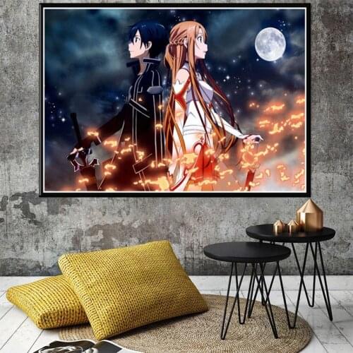 Video Game Sword Art Online Kirito Asuna Japan Anime Poster Canvas Painting Prints Art Wall Pictures For Living Room Home Decor