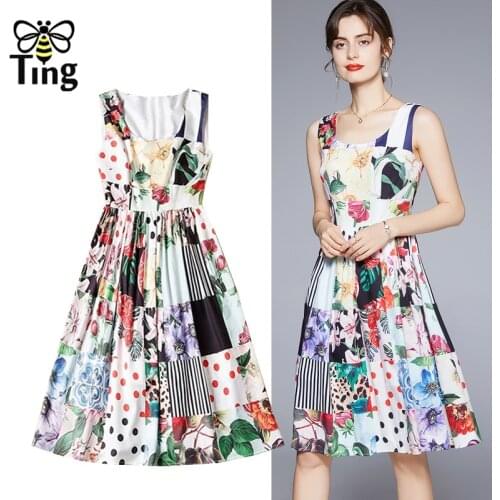Tingfly Summer Bohemian Floral Print Knee Length A Line Dress Summer Sleeveless Fashion Streetwear Vestidos Robe Elbise Zaful