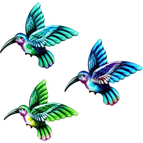Metal Hummingbird Garden Wall Decor Colorful Outdoor Fence Art Patio Sculptures Hanging Decorations for Yard Porch Living Room