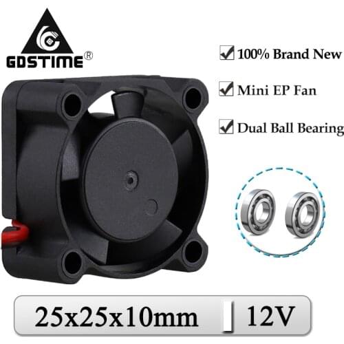 5Pcs/Lot Gdstime DC 12V 25x25x10mm 25mm Dual Ball Micro Audio Radiator Fan 25mmx10mm 2cm Brushless Exhaust Cooling Fan