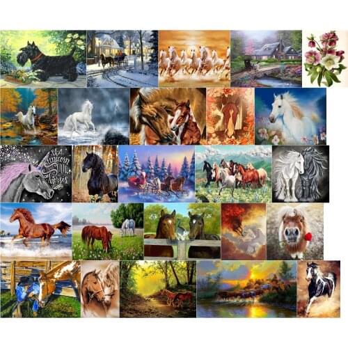 R32136 landscape horse cross stitch kit people 18ct 14ct 11ct count canvas stitches embroidery DIY handmade needlework