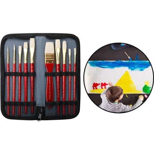 Paint Brush Set of 10 Different Shapes Flat Brush – with Carrying Case