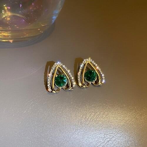 2021 New Korean Fashion Sweet Crystal Drop Earrings Contracted Hollow Metal Heart Modelling Fresh Joker Women Earrings