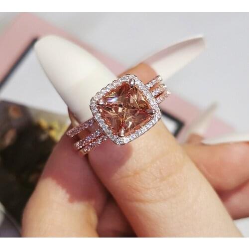2021 new luxury rose gold color cushion wedding ring set for women lady anniversary gift jewelry bulk sell Black Friday R5872