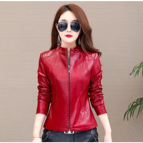 2021 Spring New Trendy Womens Outwear Britis Faux Leather Jacket Female Short Korean Slim Fashion Small Coat Sheepskin Jackets