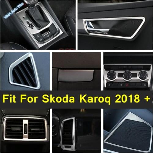 Air Conditioning Panel / Door Handle Bowl / Gear Shift Box / AC Vent Cover Trim Silver Accessories For Skoda Karoq 2018 - 2020