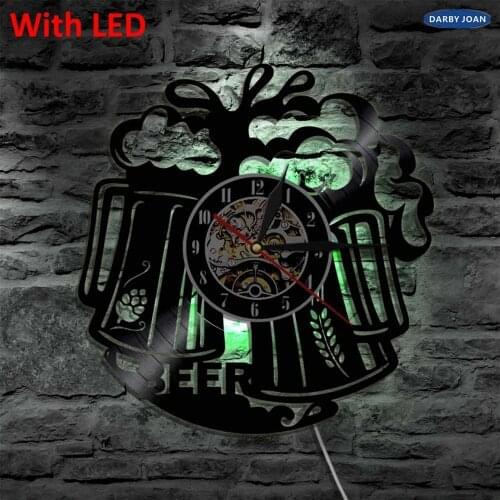 Beer Cup Handmade LED Vinyl Clock Silhouette Wall Light Remote Controller Art Backlight Cool Living Room Color Changing