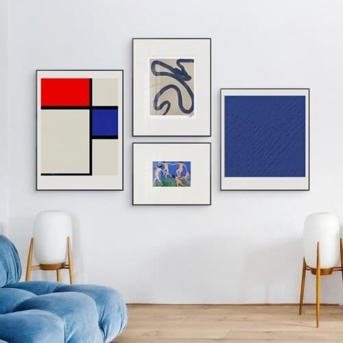 Simple Nordic abstract geometric shape Klein blue living room murals poster canvas print picture decorative painting