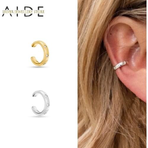 AIDE Minimalism C Shape Non Pierced Carrting Earings Fashion Zircon 925 Sterling Silver Clip on Earrings Ear Nose Ring Ear Cuff