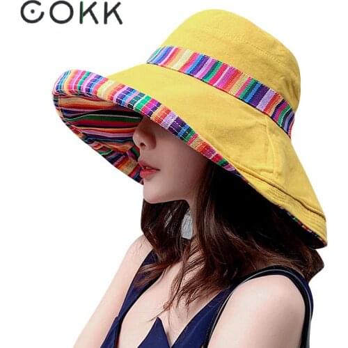 COKK Women Summer Hat Floppy Fisherman Cap Double Sided Sun Hat Female Wide Large Brim Bohemia Sunhat Beach Hat Cap Vacation New