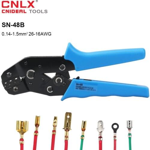 SN-48B Crimping Pliers for 4.8 6.3mm Tab Non Insulated Terminals Crimper 0.14-1.5mm2 alicate AWG 26-16 Crimping Tools krimptang
