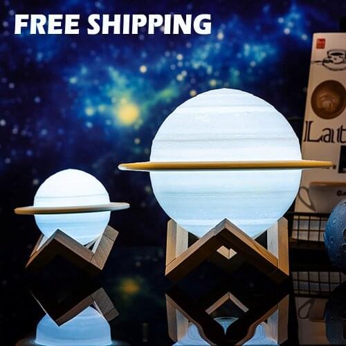 LED Rechargeable 3D Print Saturn Lamp Moon Lamp Night Light For Moon light with 2 Colors 16 Color Remote Gifts Night Lamp