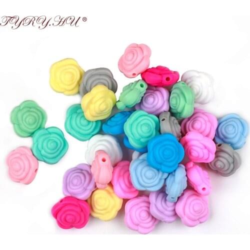 TYRY.HU 15pc Pearl Silicone Flower Baby Teething Rodent Bead Bebe Chew Jewelry Kids Toys Diy Making Baby Teethers