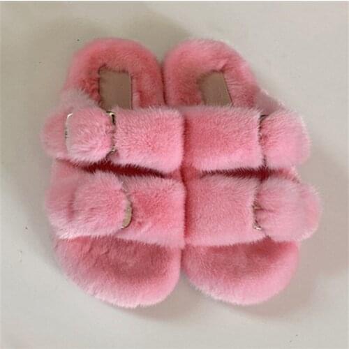 Ladies Winer Fur Slippers Slip-toed Shoes Ladies Mink Slippers Solid Color Flip-flops Ladies Warm Indoor Slippers 2021