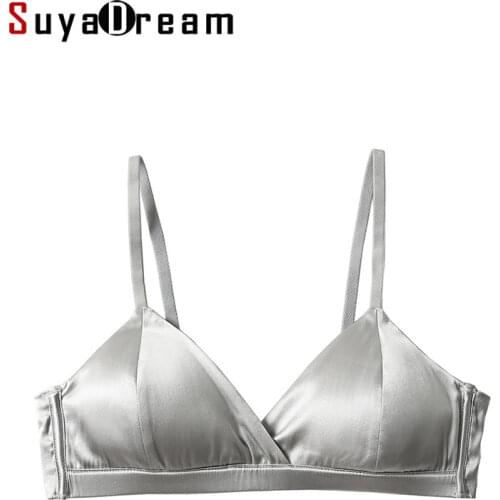 SuyaDream Women Wire Free Silk Bras Natural Silk Lining 3/4 Cups Everyday wear Bra Underwear Silver Intimates