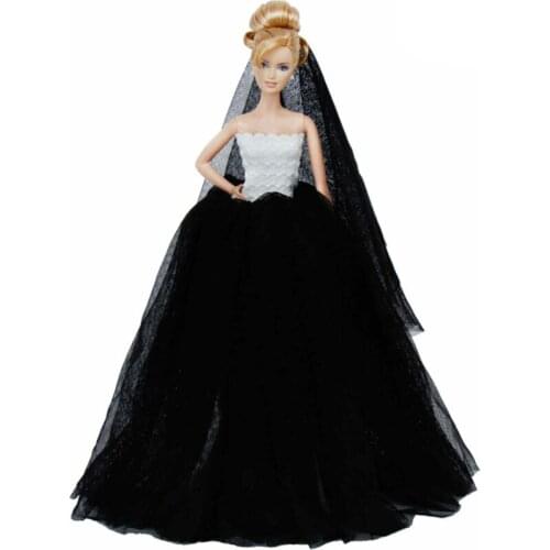 1 Set Wedding Dress With Veil For Barbie Clothes Wedding Dress Party Wear Gown Veil Outfit Barbie Doll Accessories Kids Girl Toy