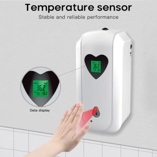 1pc Auto Disinfect Liquid Spray Hand Sanitizer Body Temperature Measurement Alarm Soap Dispense USB Rechargeable Battery