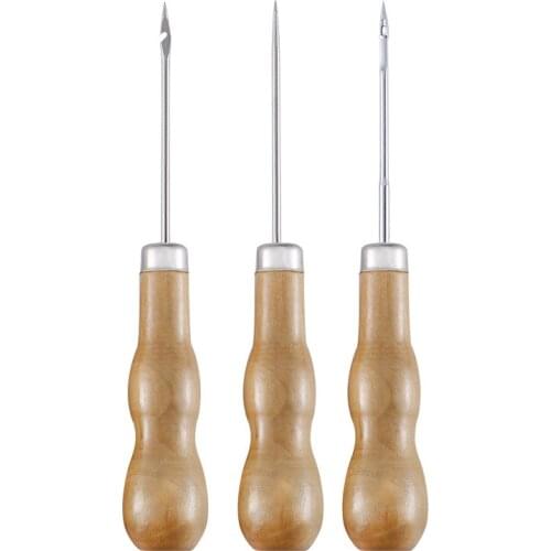 1pc 3 Styles Boxwood Gourd Canvas Leather Sewing Shoes Wood Handle Tool Awl Hand Stitching Taper Needle Tool Craft