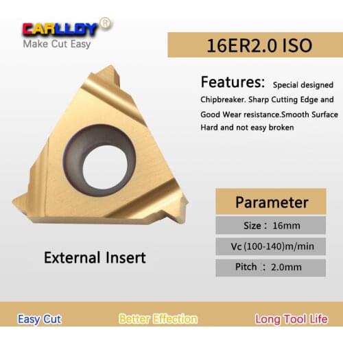 10pcs 2.0 pitch Thread Insert 16ER2.0ISO Yellow Right Hand External Threading Tips