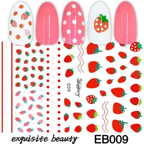 Flower Cartoon Nail Art Sticker DIY Summer Fruit Girl Nail Art Deco Applique Repair Accessories Strawberry 10PCS