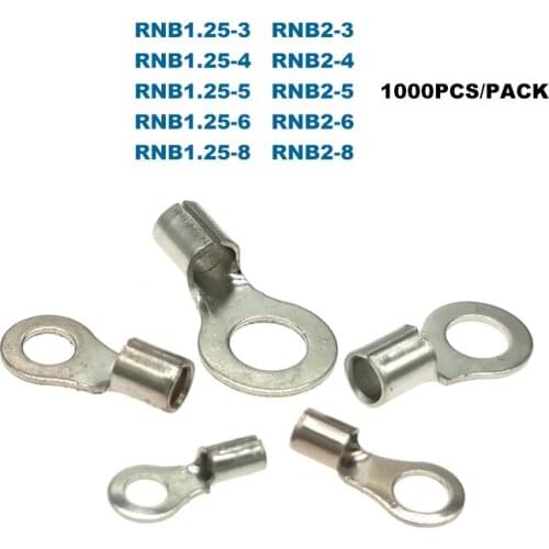 1000Pcs Ring Bare Cord End Crimp Terminals Electrical Naked Wire Cable Connector RNB1.25 RNB2 Ferrules 0.5-2.5mm2 22-14AWG