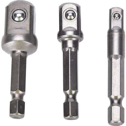 3pcs Wood Drill Tools Chrome Vanadium Steel Socket Adapter Set Hex Shank to 1/4" 3/8" 1/2" Extension Drill Bits Set Power Tools