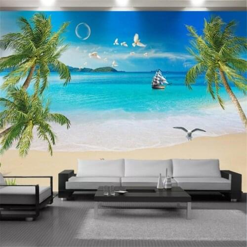 3d Seascape Wallcovering Coconut Sailboat Starfish Beautiful Sea View Living Room Bedroom Kitchen Painting Mural Wallpapers