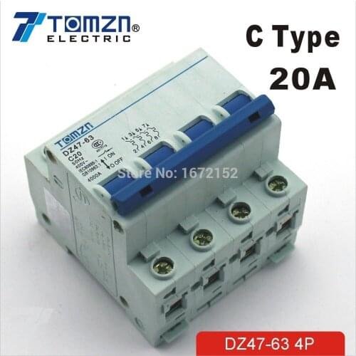 4P 20A 240V/415V Circuit breaker MCB C TYPE 4 Poles