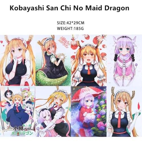 8 PCS/LOT Anime Kobayashi San Chi No Maid Dragon Posters Toy Kobayashi Comic Wall Paintings Embossed Paper Poster 42x29 CM