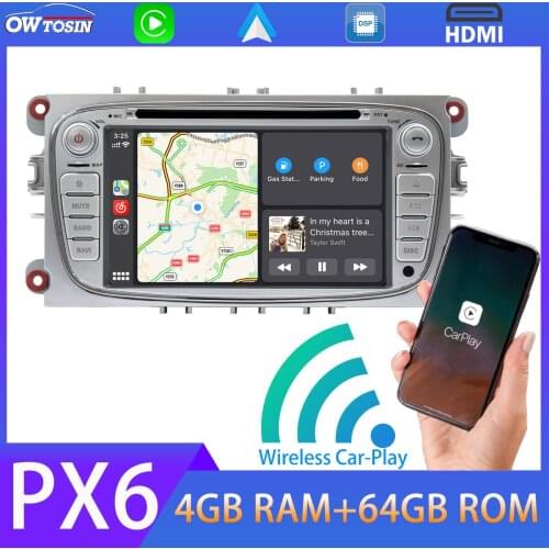 Android 10 PX6 4+64G Car Multimedia Player For Ford Focus C S Max Mondeo Galaxy GPS Navigation Radio Carplay 5*USB Bluetooth 5.0
