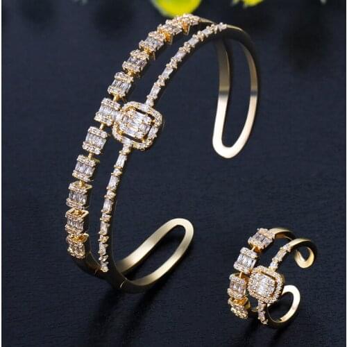 BrideTalk luxury Unique African Bangle Ring Set Jewelry Sets For Women Wedding Cubic Zircon Crystal CZ Dubai Bridal Jewelry Set