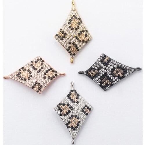 26*16mm Leopard prismatic heart micro pave cz zircon cubic zirconia beads DIY Copper charm bracelet connectors accessories rtf2