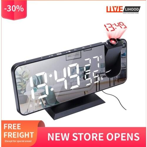 Led Digital Alarm Clock Temperature And Humidity Usb Wake Up Fm Radio Projector Snooze Multifunctional Alarm Clock