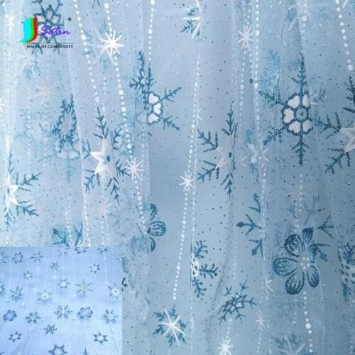 Dreamly Light Blue Glitter Snow Mesh Fabric Christmas Party DIY Handmade Baby Dress Clothes Stage Photo Background Mesh Fabric