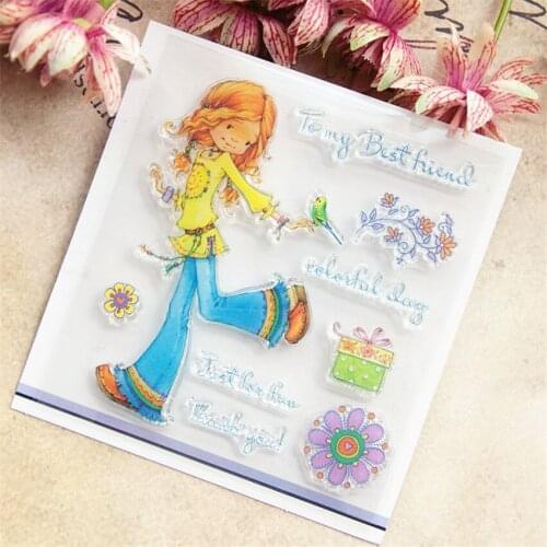 Hot selling Blonde girl transparent clear stamp / silicone seal roller stamp DIY scrapbook album / card production