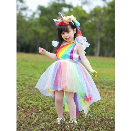 JYZCOS Rainbow Unicorn Colorful Prince Costume for Girls Skirt Cute Fancy Dress for Halloween Purim Cosplay Birthday Party Gifts