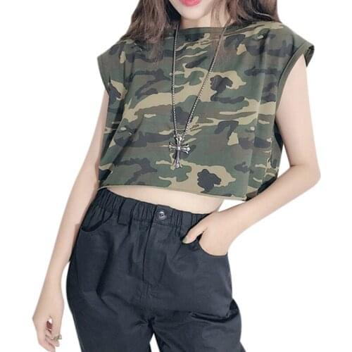 Summer Tank Tops Camouflage Women T-shirts Vest Sleeveless O-neck Casual Slim Printed Tee Tops Big Size Plus Oversize 2020