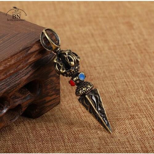 Copper Enamel Beads Vajry Pestle Ornaments Vintage Brass Key Chains Pendant Buddha Instruments Lucky Home Decorations Avoid Evil
