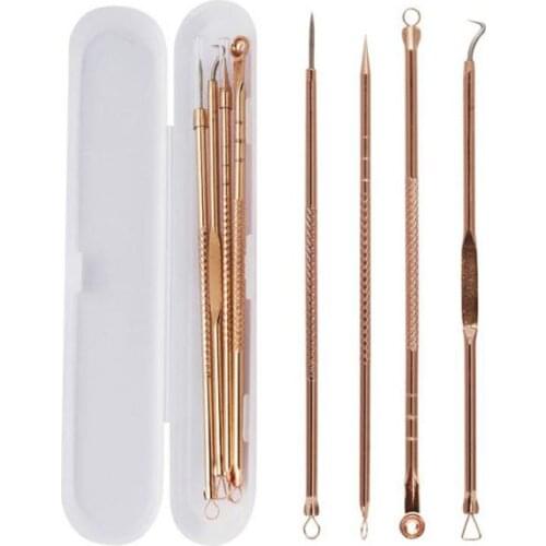 4pcs/set Stainless Steel Acne Pimple Spot Extractor Pore Cleanser Kit Blackhead Blemish Remover Face Skin Care Tools
