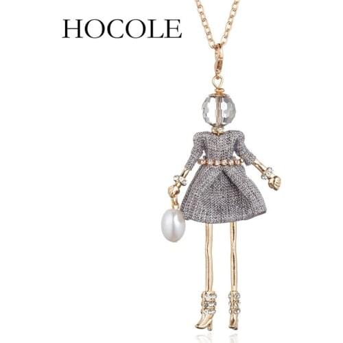 HOCOLE 2018 new women doll cute black long necklaces & pendant dress baby girls maxi necklace fashion statement jewelry gift
