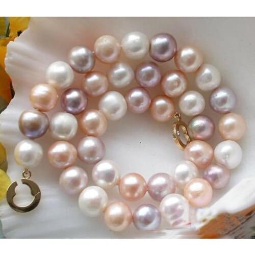New Arriver Real Pearl Jewellery,17inches AA 11-12MM Round Multicolor Freshwater Pearl Necklace,Fashion Women Birthday Gift
