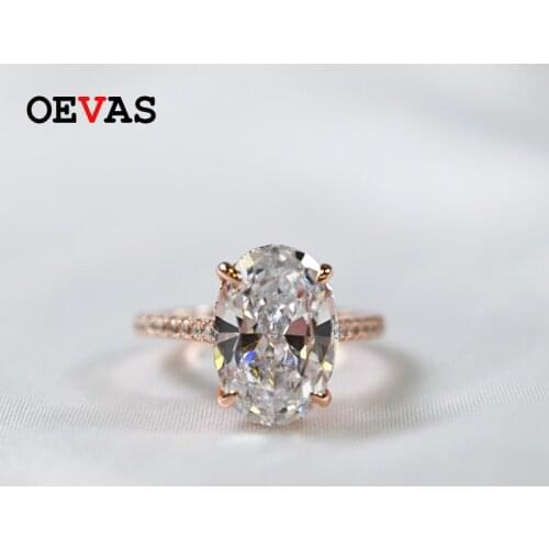 OEVAS 100% 925 Sterling Silver Sparkling 9*13mm Oval High Carbon Diamond Wedding Rings For Women Party Fine Jewelry Wholesale