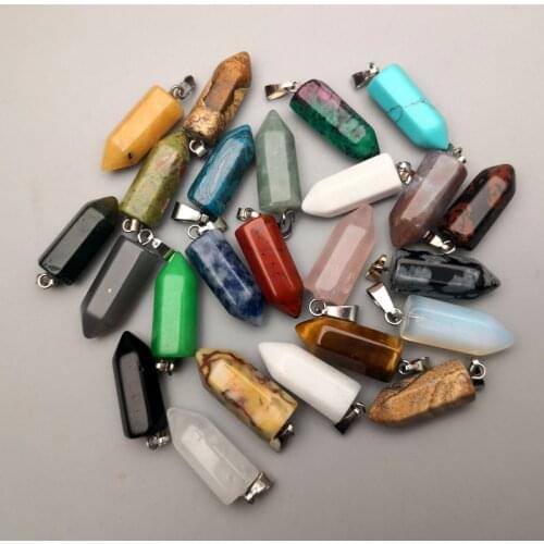 Natural Stone Small Crystal pillar Pendants & necklaces for Jewelry making Good quality accessories 50pcs/lot fashion wholesale