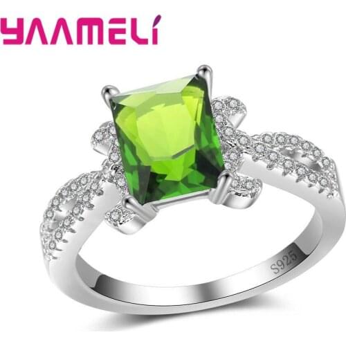 Rectangular Clear Cubic Zirconia Jewelry Ring Real 925 Sterling Silver Best Selling Women Fashion Birthday Party Ring